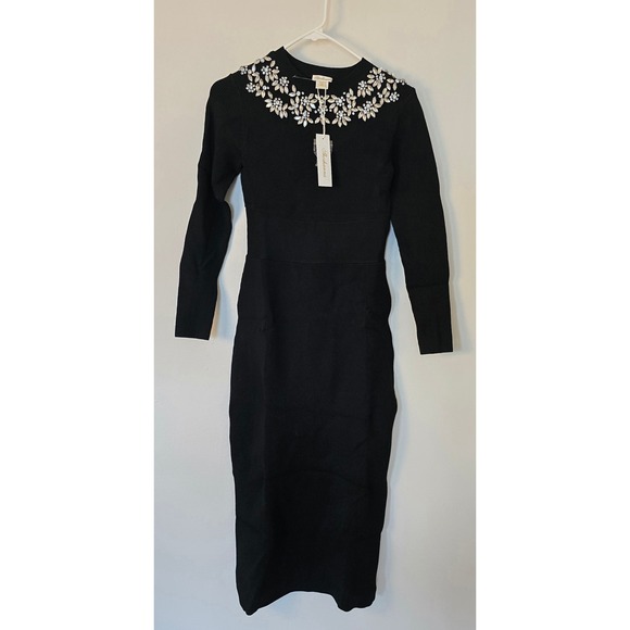 Shoshanna Dress Bodycon Long Sleeve Sweater Ribbed Womens Extra Small Black NWT
